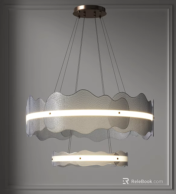 Modern Wavy Chandelier with Double Layered Design and Illuminated LED Strip for Contemporary Interior 3d model 
