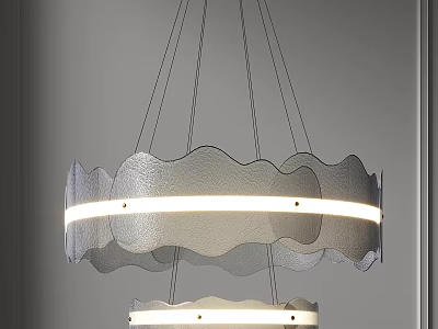 Modern Wavy Chandelier with Double Layered Design and Illuminated LED Strip for Contemporary Interior 3d model