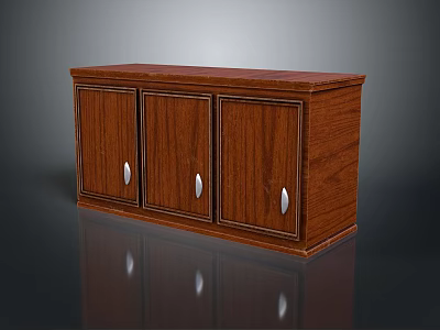 Dark Brown Wooden Entryway Console Cabinet With Three Doors And Silver Handles 3d model