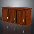Dark Brown Wooden Entryway Console Cabinet With Three Doors And Silver Handles