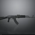Metallic Assault Rifle With Wooden Stock And Gray Reflective Background
