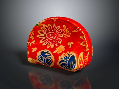 Red Semi Circular Decorative Fabric Household Item With Golden Floral And Blue Patterns 3d model