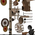 Traditional Garden Decorative Pieces With Bamboo Crafts Farm Tools Wooden Wheel And Fortune Characters