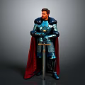 Man Standing in Shiny Medieval Armor With Red Cape Holding Sword