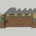 Wooden Flower Planters With Built In Bench And Green Herb Plants Outdoor