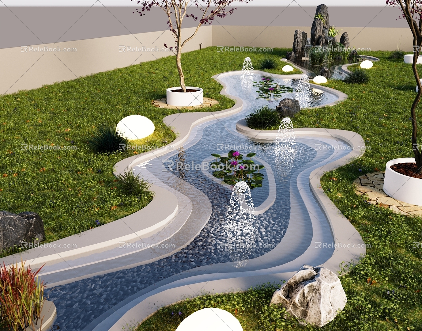 Modern waterscape pool landscape Tiantai garden sketch garden landscape fountain 3d model