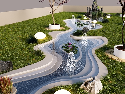 Modern waterscape pool landscape Tiantai garden sketch garden landscape fountain 3d model