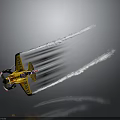 Yellow Space Shuttle Flying Through Cosmic Sky With Bright White Exhaust Trails