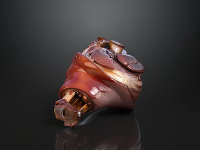 Roasted Pork Knuckle With Glazed Brown Red Surface And Savory Sauce On Black Background 3d model