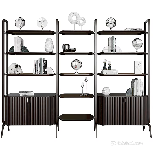 Modern Bookcase Featuring Multiple Shelves Books And Decorative Items 3d model