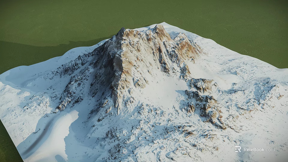 Garden Landscape Featuring Snowy Mountain Peaks And Snow Covered Natural Scenery 3d model 