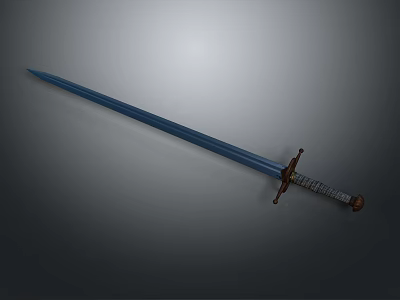 Blue Sword With Long Blade Brown Silver Hilt And Sleek Design 3d model