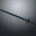 Blue Sword With Long Blade Brown Silver Hilt And Sleek Design