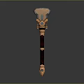 Ornate Decorative Hammer Featuring Intricate Metal Head Gemstone Gold Accents And Wooden Handle