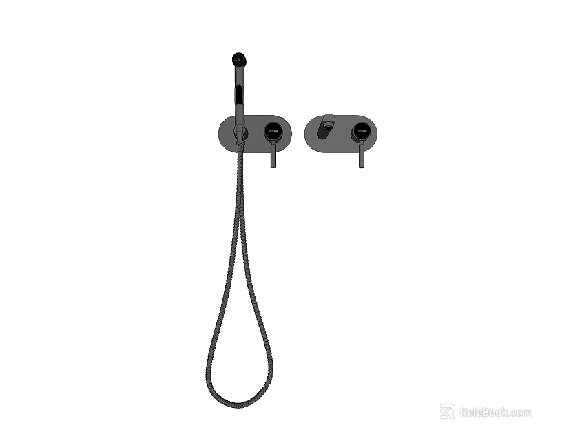Wall Mounted Shower Faucet With Handheld Showerhead Control Knobs And Flexible Hose 3d model 