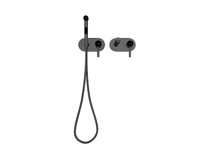 Wall Mounted Shower Faucet With Handheld Showerhead Control Knobs And Flexible Hose 3d model