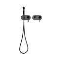 Wall Mounted Shower Faucet With Handheld Showerhead Control Knobs And Flexible Hose