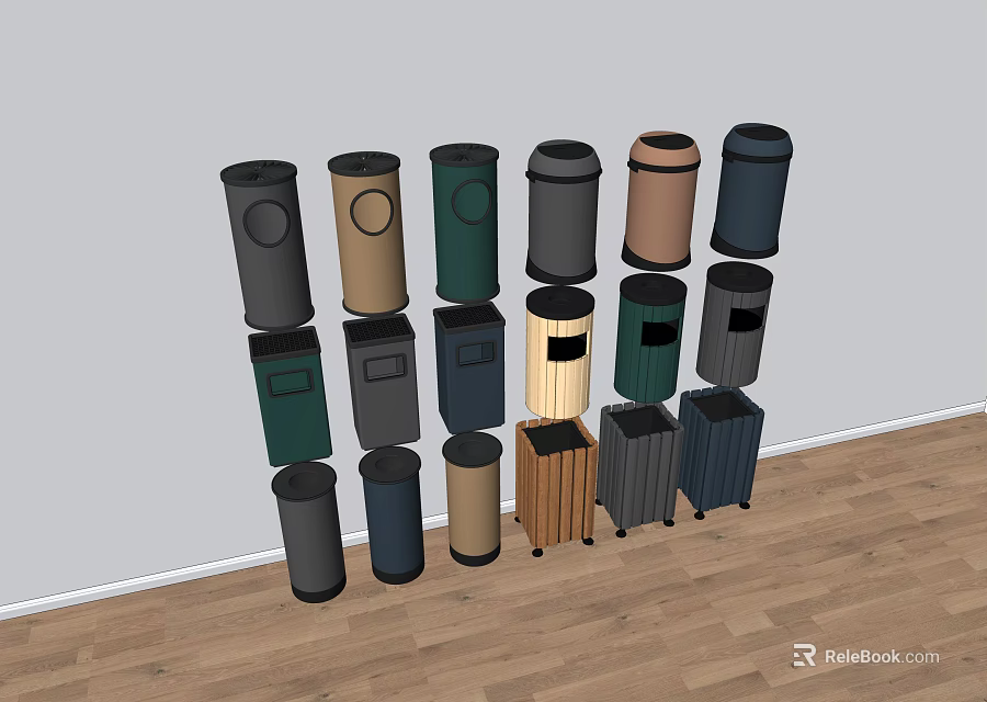 Public Facility Waste Bins With Various Colors And Different Styles For Waste Sorting 3d model 
