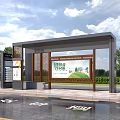 Modern Urban Bus Stop Shelter With Information Board Advertising Display And Built In Passenger Bench