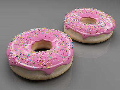 Two Donuts With Pink Frosting And Colorful Sprinkles On Gray Background 3d model Two Donuts With Pink Frosting And Colorful Sprinkles On Gray Background 3d model