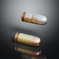 Two Brass Copper Bullets One Floating And One On Black Surface With Reflection