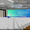 Conference Room With Large Screen Stage White Chairs For Medical Device Expo Academic Conference