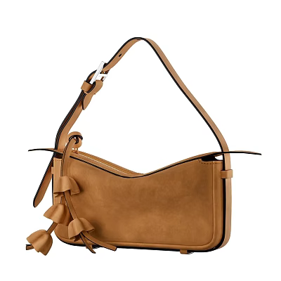 Brown Suede Handbag With Tassel Detail And Shoulder Strap Design 3d model