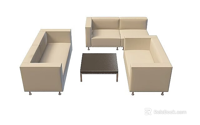 Office Interior With Beige Sofas And Dark Coffee Table Furniture Setup 3d model