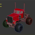 Red Cartoon Style Monster Truck With Large Tires And Classic Design