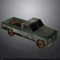 Vintage Rusty Green Silver Truck With Wooden Bed And Brown Wheels