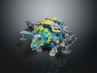 Armored Mechanical Dinosaur With Blue Yellow Color And Tech Inspired Design 3d model