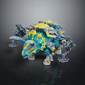 Armored Mechanical Dinosaur With Blue Yellow Color And Tech Inspired Design