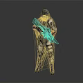 Game Movie Character In Camouflage Combat Uniform With Helmet Goggles And Rifle Standing Pose