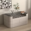 Elegant Modern Jewelry Cabinet With Glass Top Drawers And Decorative Vase