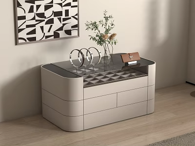 Elegant Modern Jewelry Cabinet With Glass Top Drawers And Decorative Vase 3d model