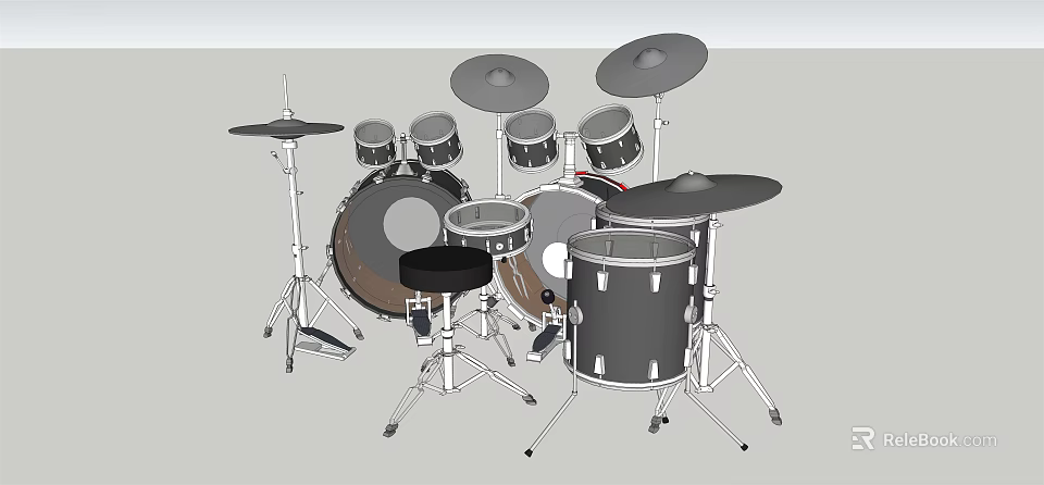 Complete Drum Set With Multiple Drums Cymbals Stands And Stool For Music 3d model