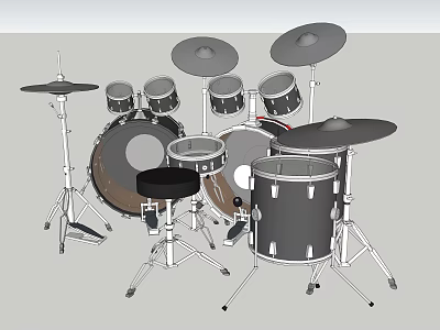 Complete Drum Set With Multiple Drums Cymbals Stands And Stool For Music 3d model