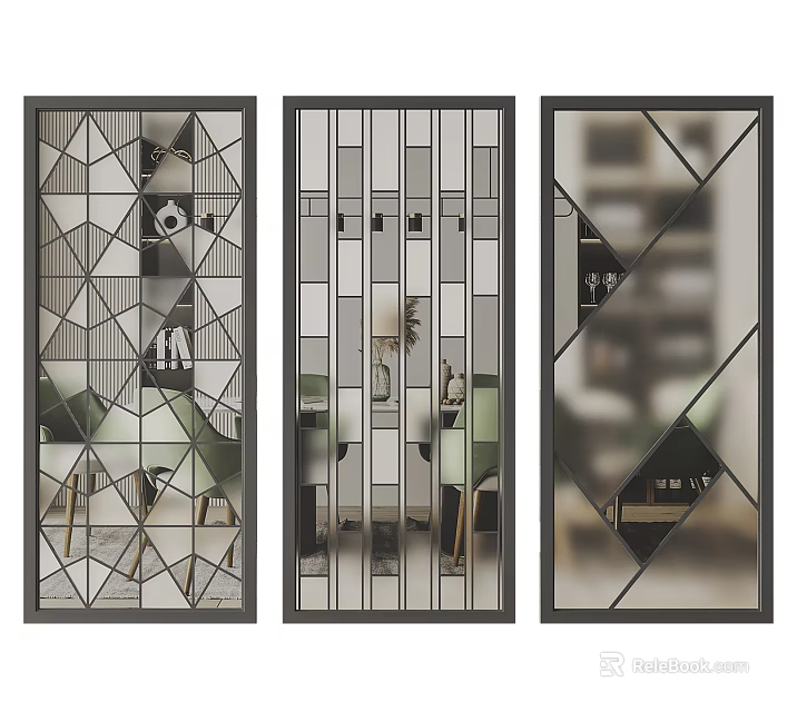 Modern Room Dividers With Geometric Patterns And Glass Panels Design 3d model