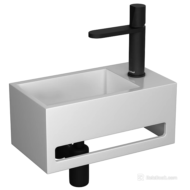 Modern White Rectangular Wash Basin With Black Faucet And Sleek Design 3d model 