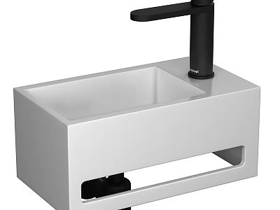 Modern White Rectangular Wash Basin With Black Faucet And Sleek Design 3d model