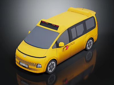 Yellow Taxi Van With Modern Design Roof Warning Light And TAXI Sign 3d model