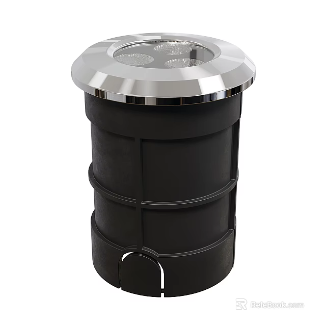 Public Facility Black Trash Bin With Silver Top Lid And Sturdy Design For Public Use 3d model 