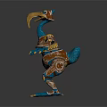 Fantasy Character Mechanical Bird Creature With Blue Gold Ornate Wings Claws Metallic Texture