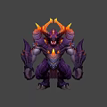 Fierce Purple Demon Monster With Glowing Orange Horns And Armored Body