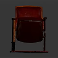 Stylish Vintage Red Upholstered Chair Featuring Wooden Armrests Against Dark Background