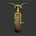 Yellow Children's Bicycle With Pink Wheels Brown Handlebar And Small Frame