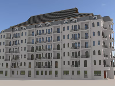Modern Hotel Building With White Exterior Sloped Roof Multiple Windows And Balconies 3d model