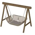 Outdoor Play Equipment Wooden Swing With Rattan Seat And Light Colored Cushions Modern Design