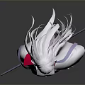 Anime Inspired Game Movie Character With Long White Hair And Red Accented Outfit Holding Sword