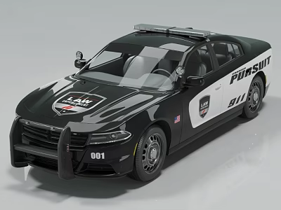 Police Utility Vehicle With Roof Lights FIRESUIT Logo Number 001 Black And White Sedan Design 3d model